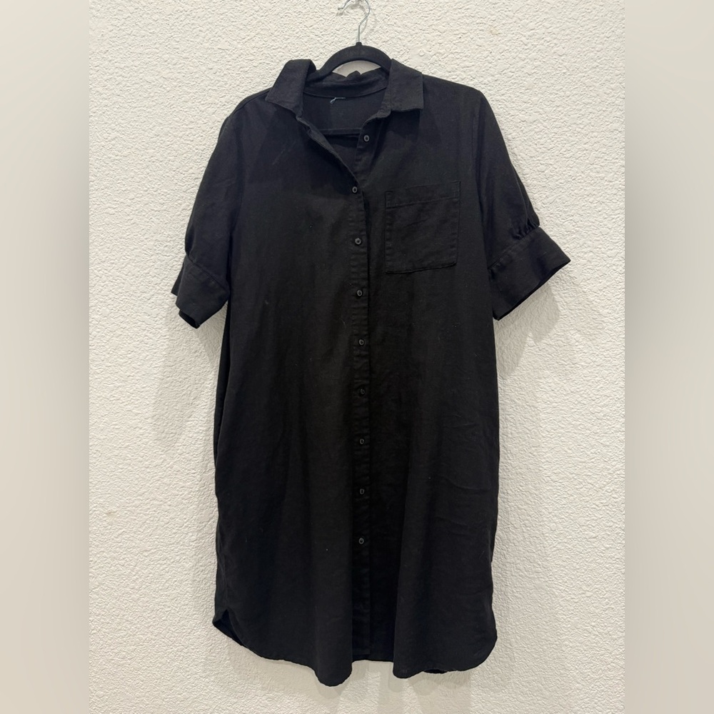 Black Button-Up Shirt Dress